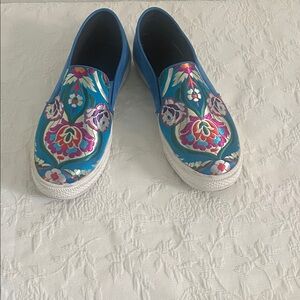 Floral Blue Slip-On Shoes